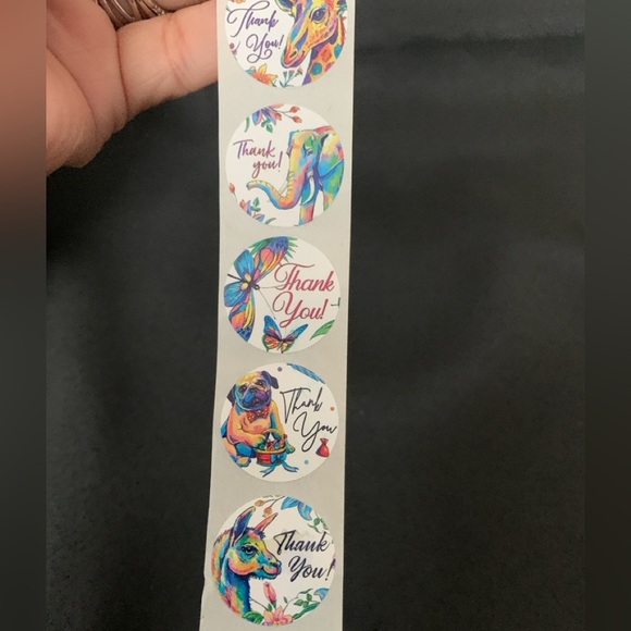 Thank You Sticker Labels 500 labels on roll. 1” Round NWT 8 Animal color designs - Picture 6 of 7